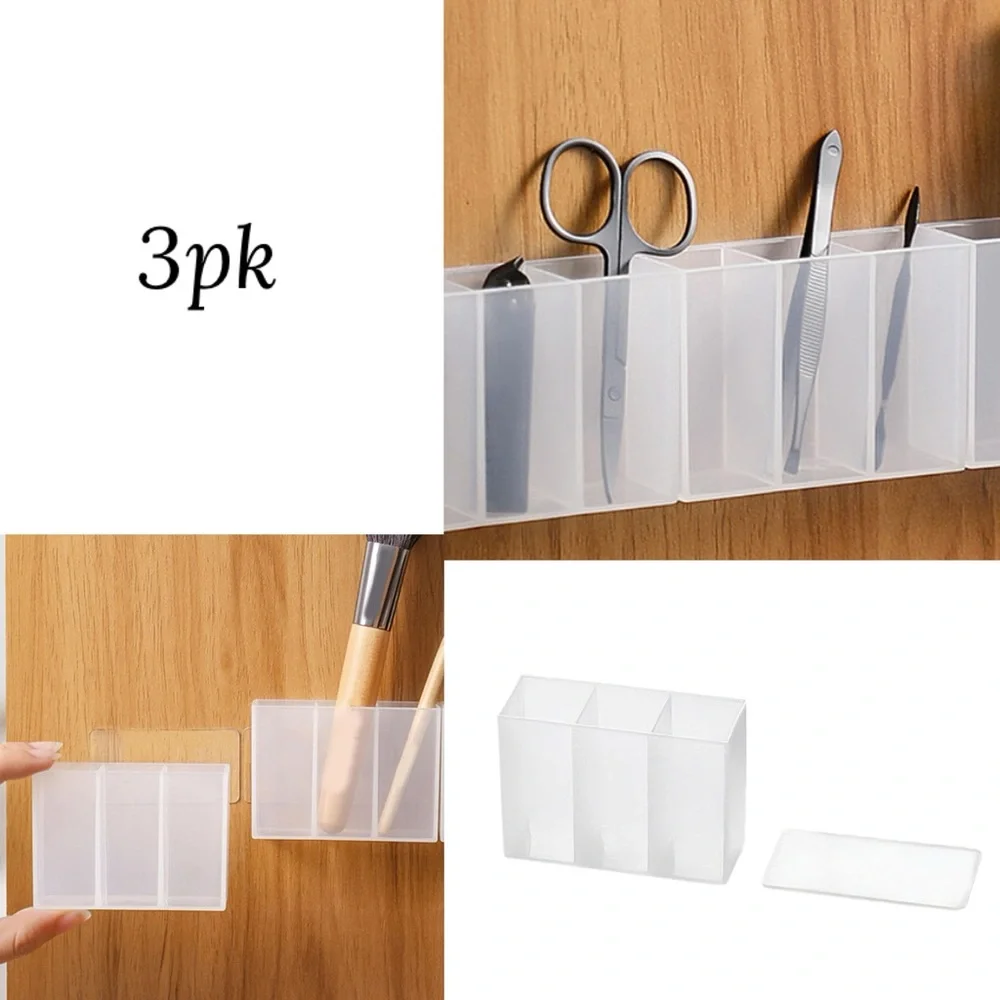 Adhesive Wall Shelf & 3 Grid Storage Box Bathroom Makeup No Drill Organizer